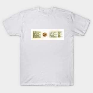 Bitcoin coin and money dollars. Concept of mining business, wealth, bonus, success T-Shirt